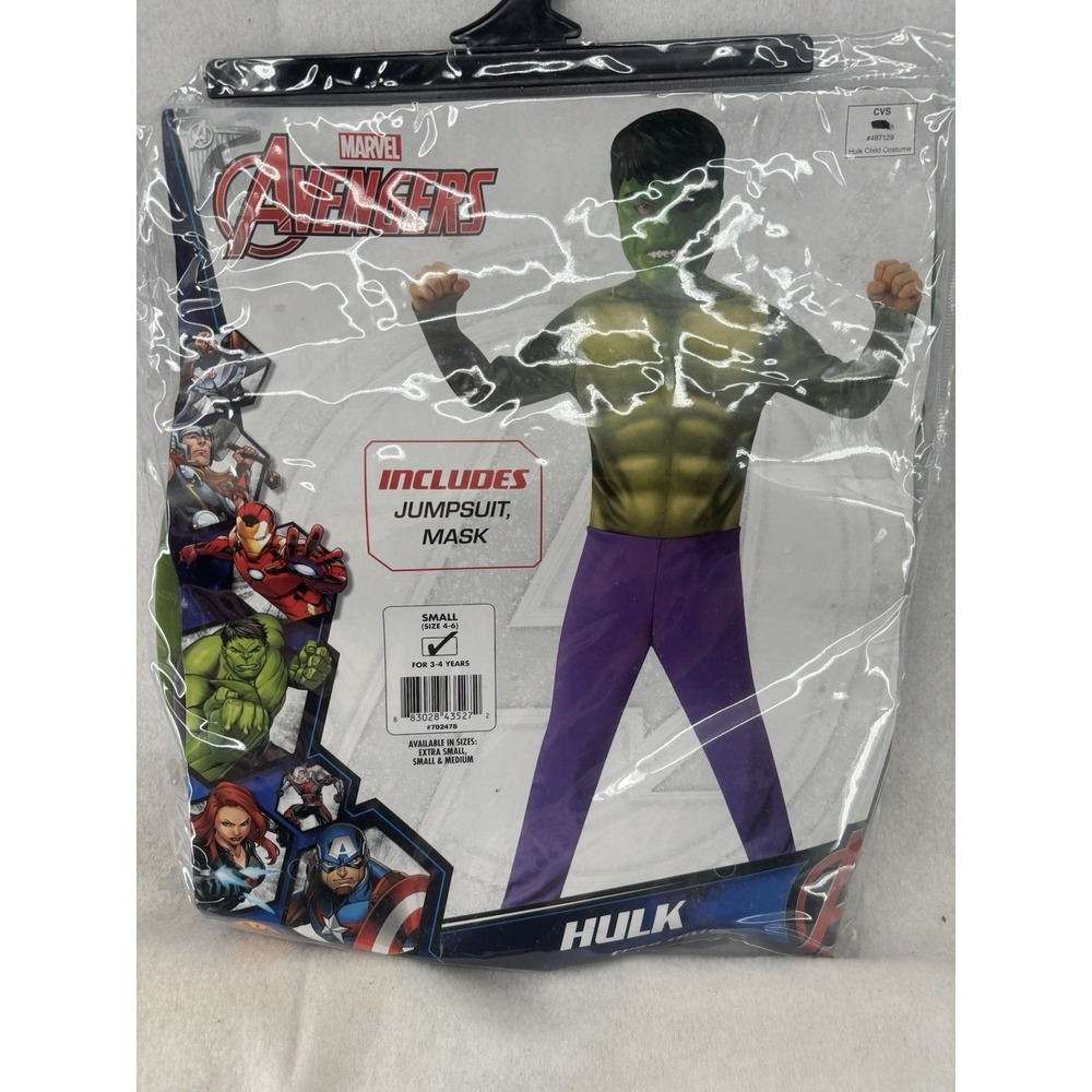 Kids Boys Marvel Avengers Hulk Jumpsuit Mask S (4-6) 3-4 Yrs Halloween Costume